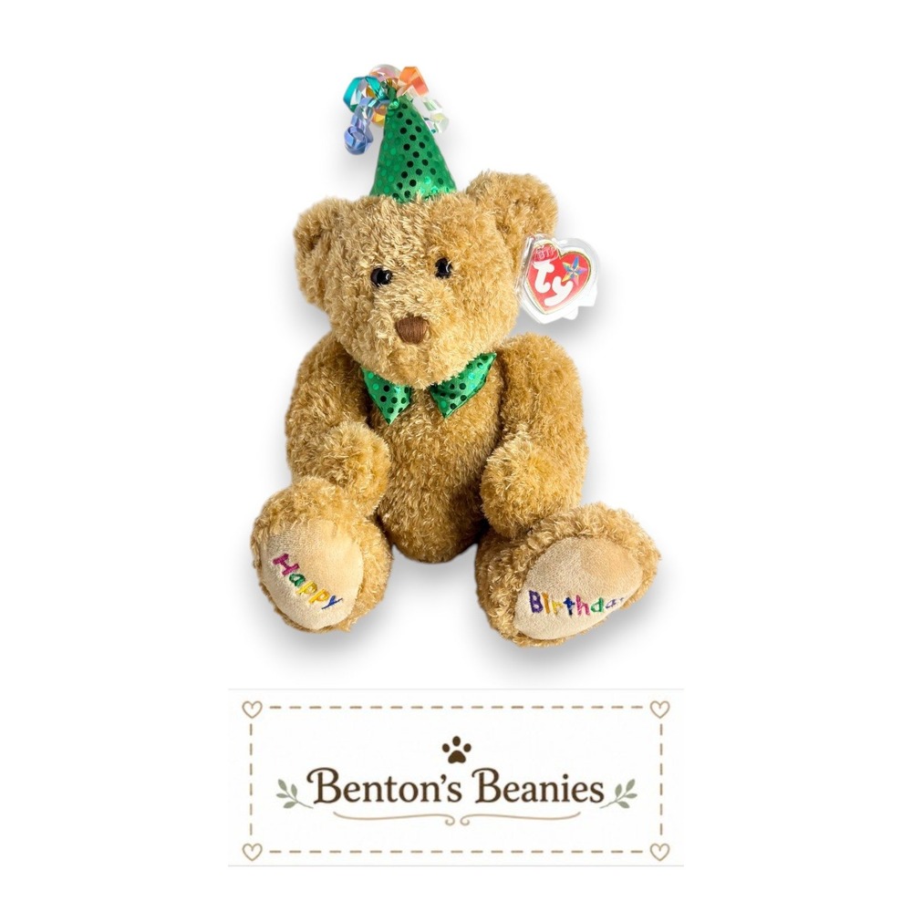 Happy Birthday Bear Ty Beanie Buddy | Green Birthday Cheer 🎉 | Mint Heart Tag ⭐